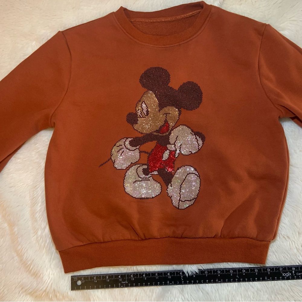 Sz Small Disney Mickey Mouse Rhinestone Burnt Orange Crewneck Sweatshirt